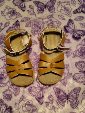 Children's Tan Strappy Sandals with Ankle Buckle
